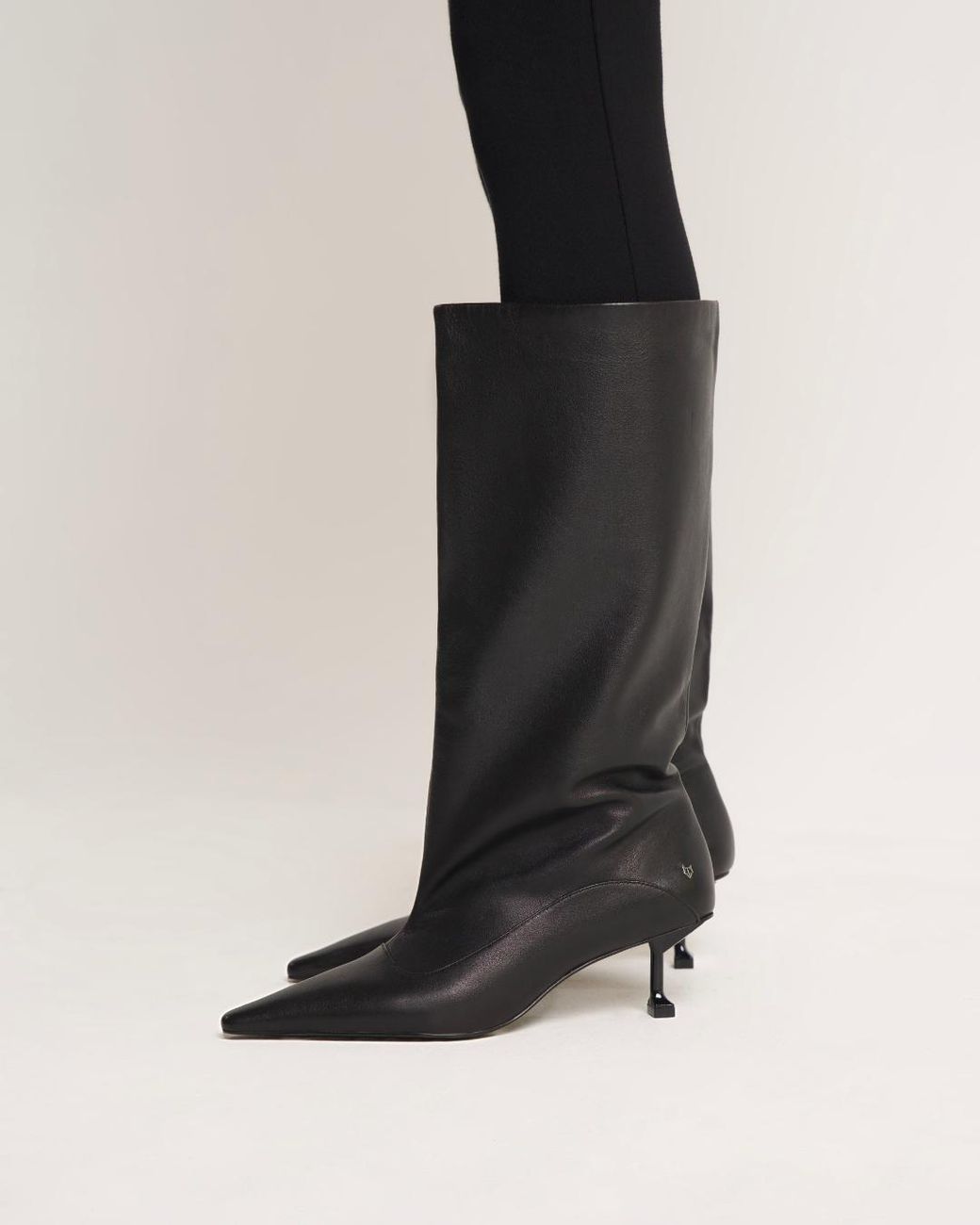 Naked Wolfe Black Pointed Toe Leather Mid-Calf Boots