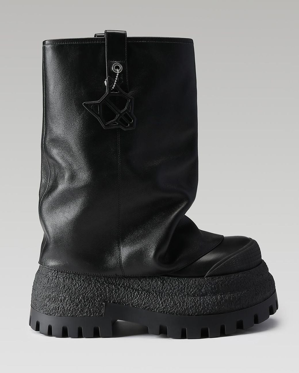 Naked Wolfe Black Asymmetric Toe Leather Chunky Boots