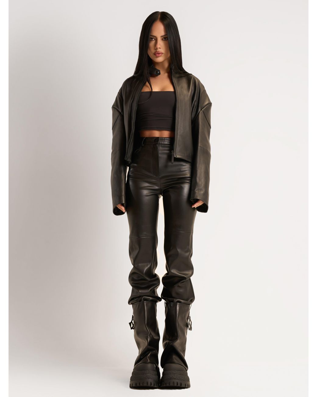Naked Wolfe Black Asymmetric Toe Leather Chunky Boots