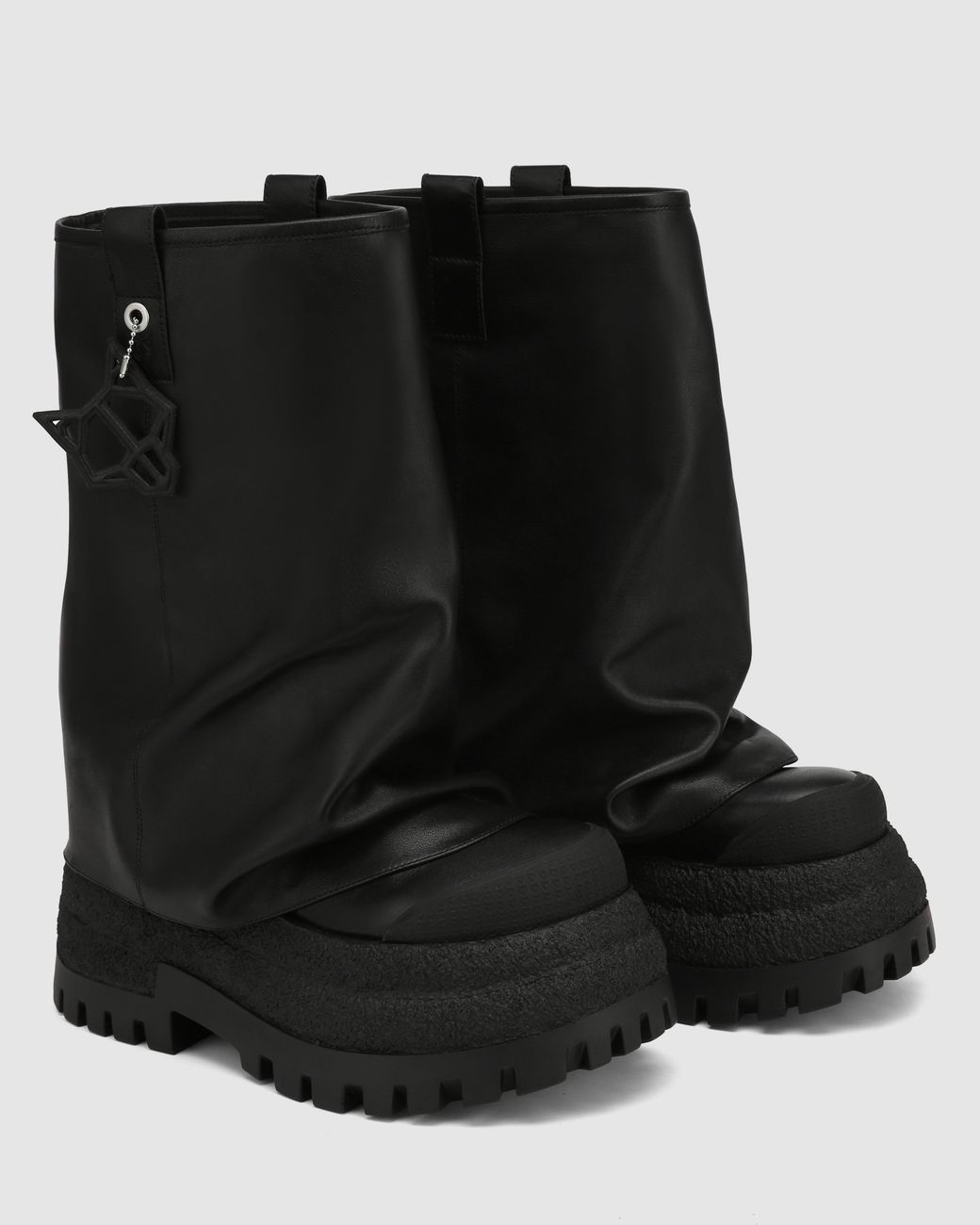 Naked Wolfe Black Asymmetric Toe Leather Chunky Boots