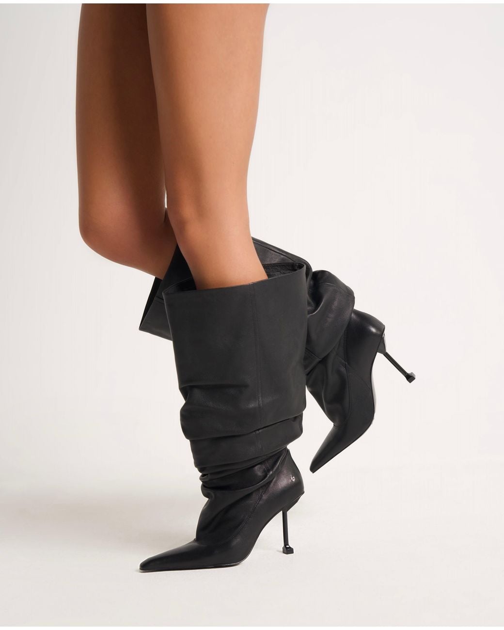 Naked Wolfe Black Pointed-Toe Leather Heeled Boots