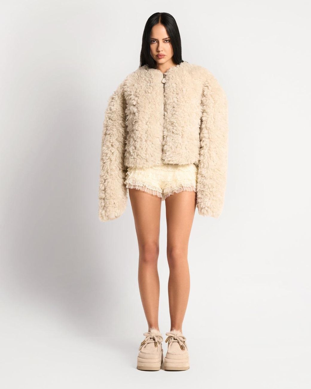 Naked Wolfe Natural Suede Shearling Slip-On Sneakers