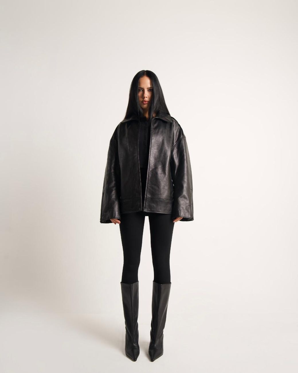 Naked Wolfe Black Pointed Toe Leather Mid-Calf Boots