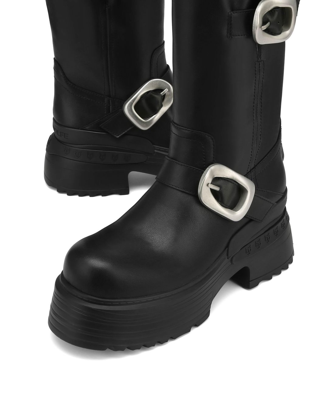 【NAKED WOLFE】EARTH ブーツ【厚底】 Naked Wolfe Buckle Leather Ankle Boots with Straps in Black