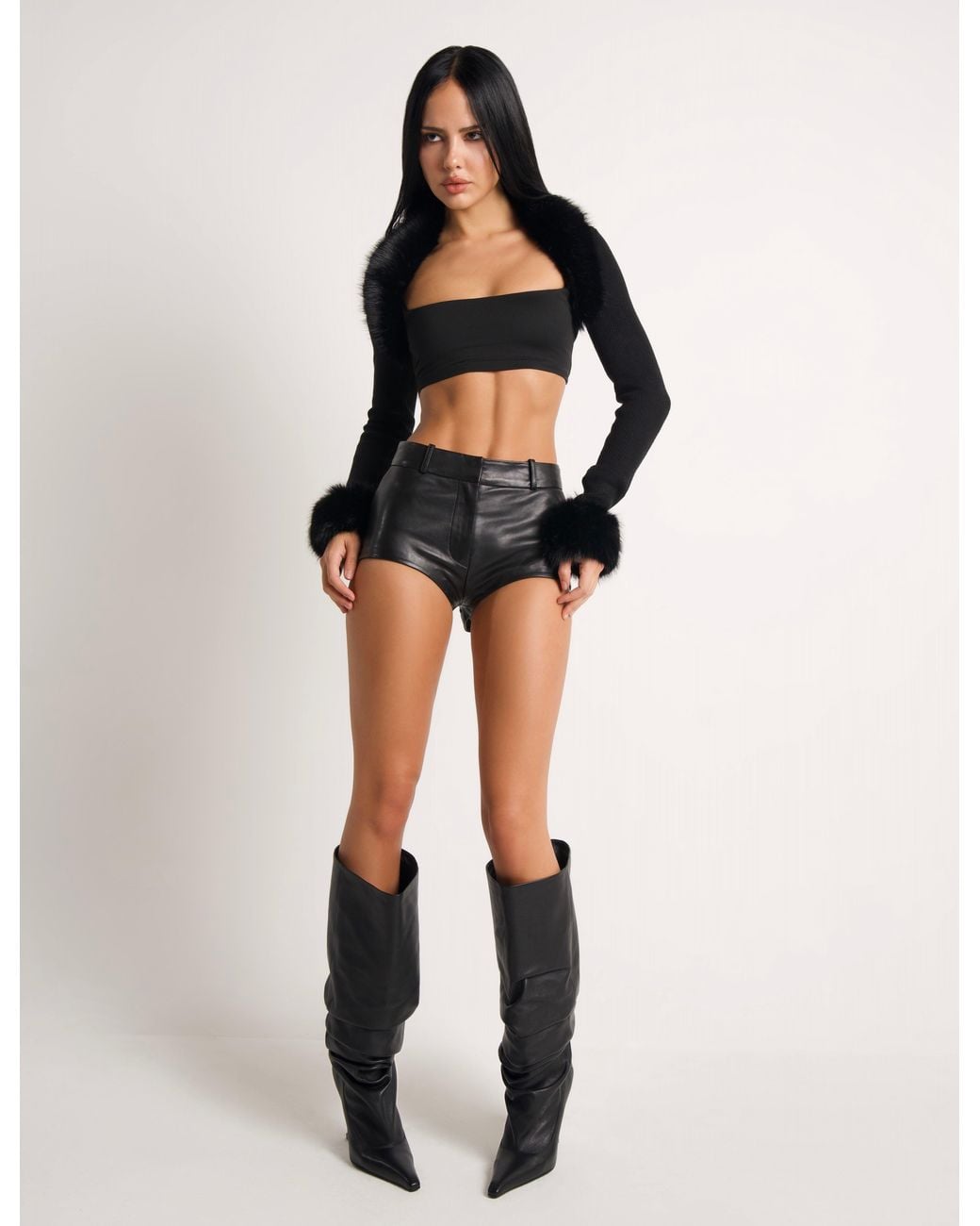 Naked Wolfe Black Pointed-Toe Leather Heeled Boots