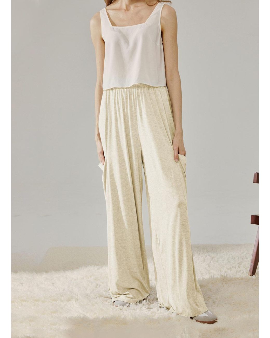 Nap Cotton Modal Wide-leg Pants in 