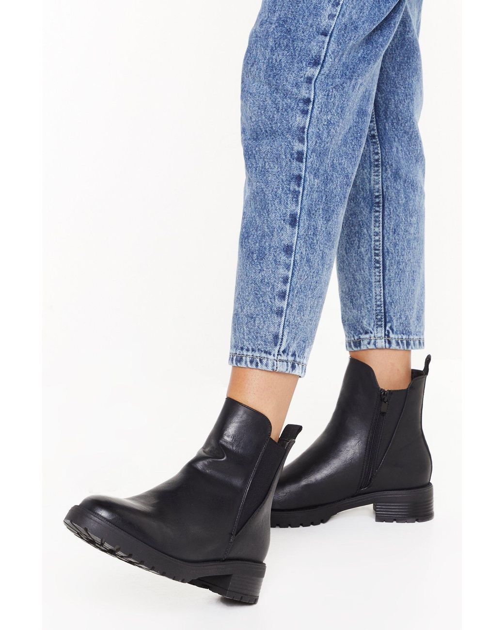 black cleated chelsea boots