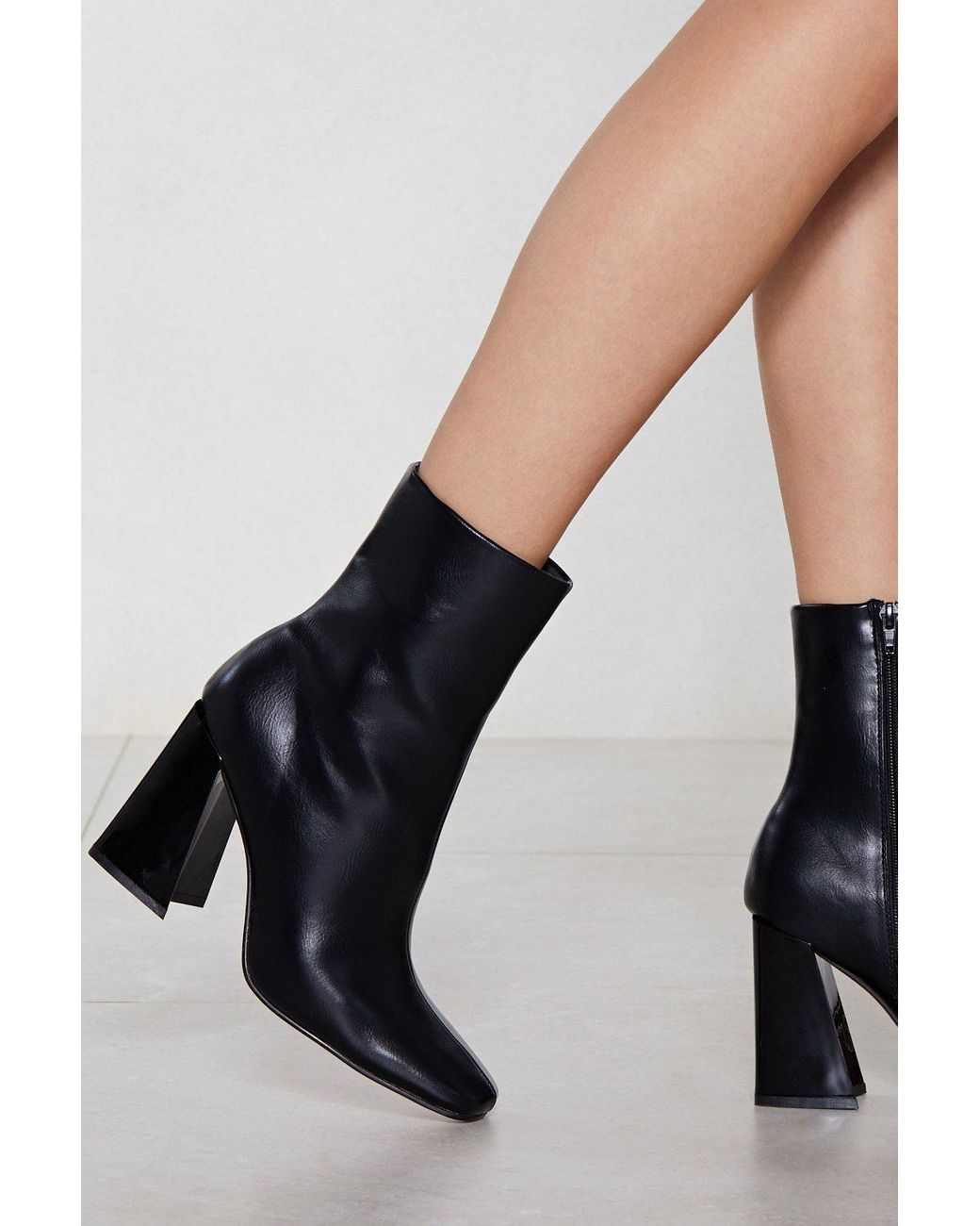 Nasty Gal Flared Block Heel High Ankle Boots in Black | Lyst