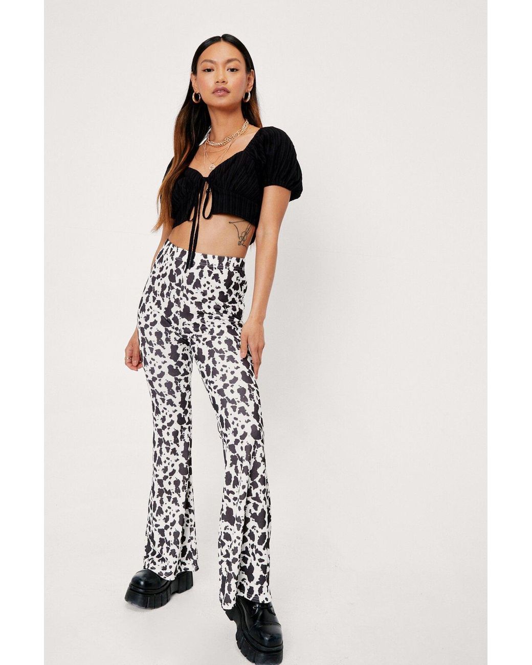 Nasty Gal 70s Floral Mesh Flared Pants Slacks and Chinos Wide-leg and palazzo trousers Womens Clothing Trousers 