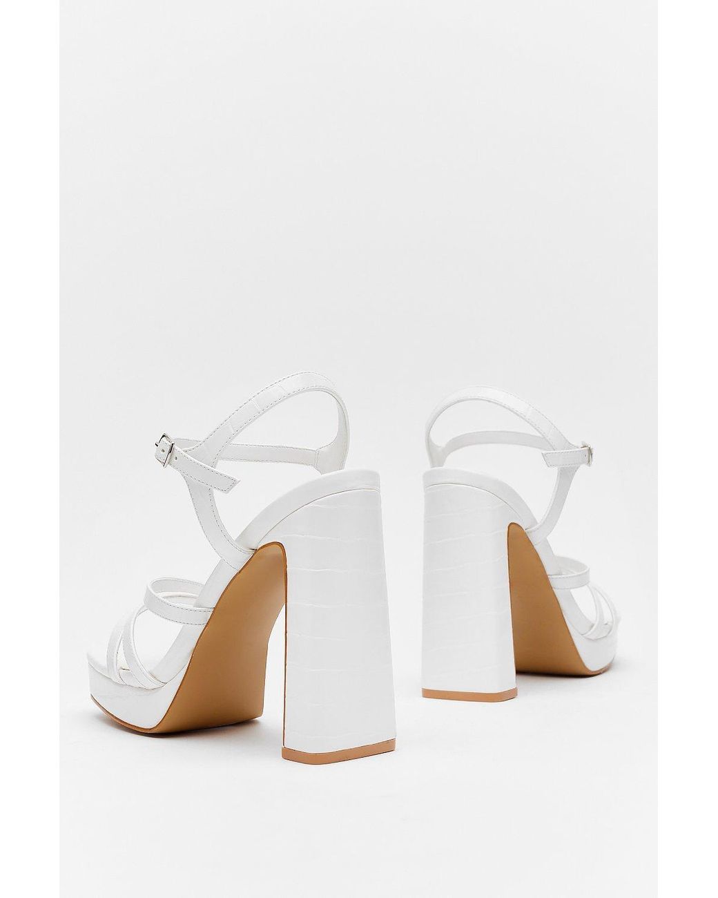 Nasty Gal Lift Me Up Strappy Platform Heels in White | Lyst