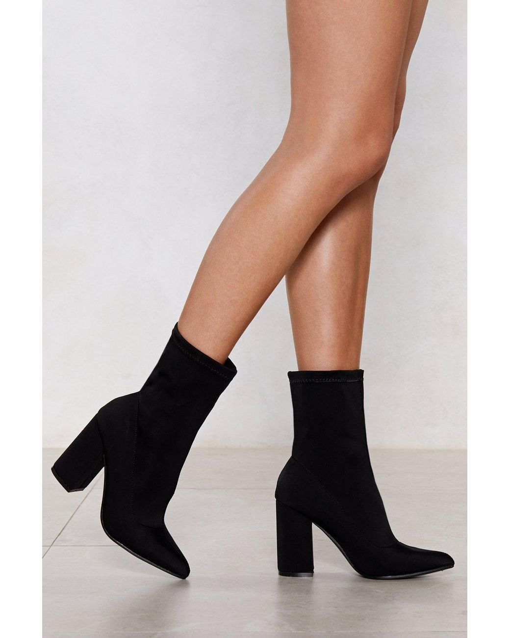 Nasty Gal Faux Suede Heeled Sock Boots in Black | Lyst