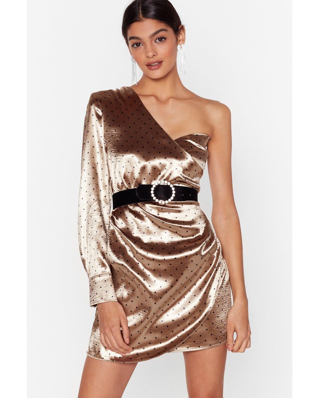 satin spots long dress