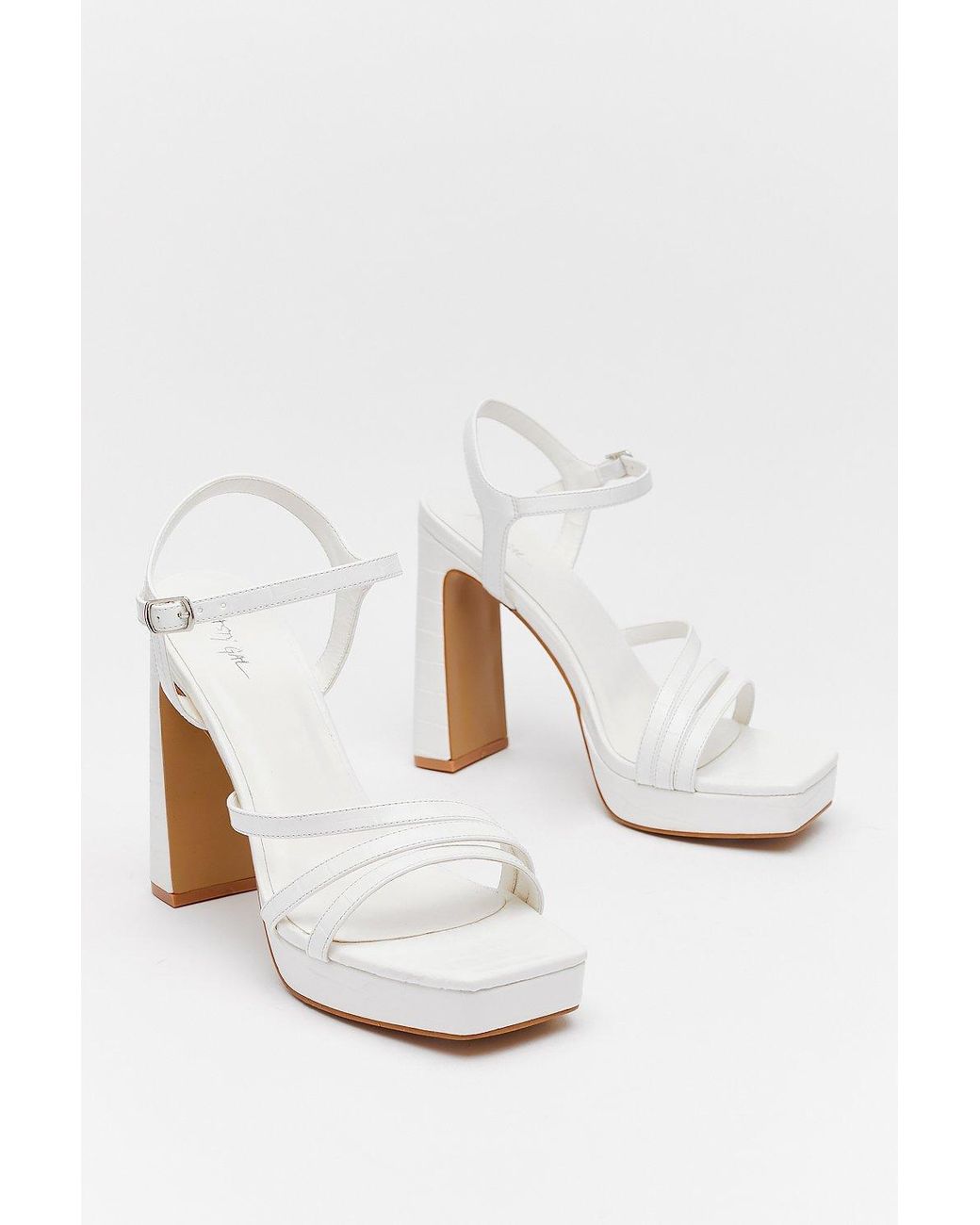 Nasty Gal Lift Me Up Strappy Platform Heels in White | Lyst