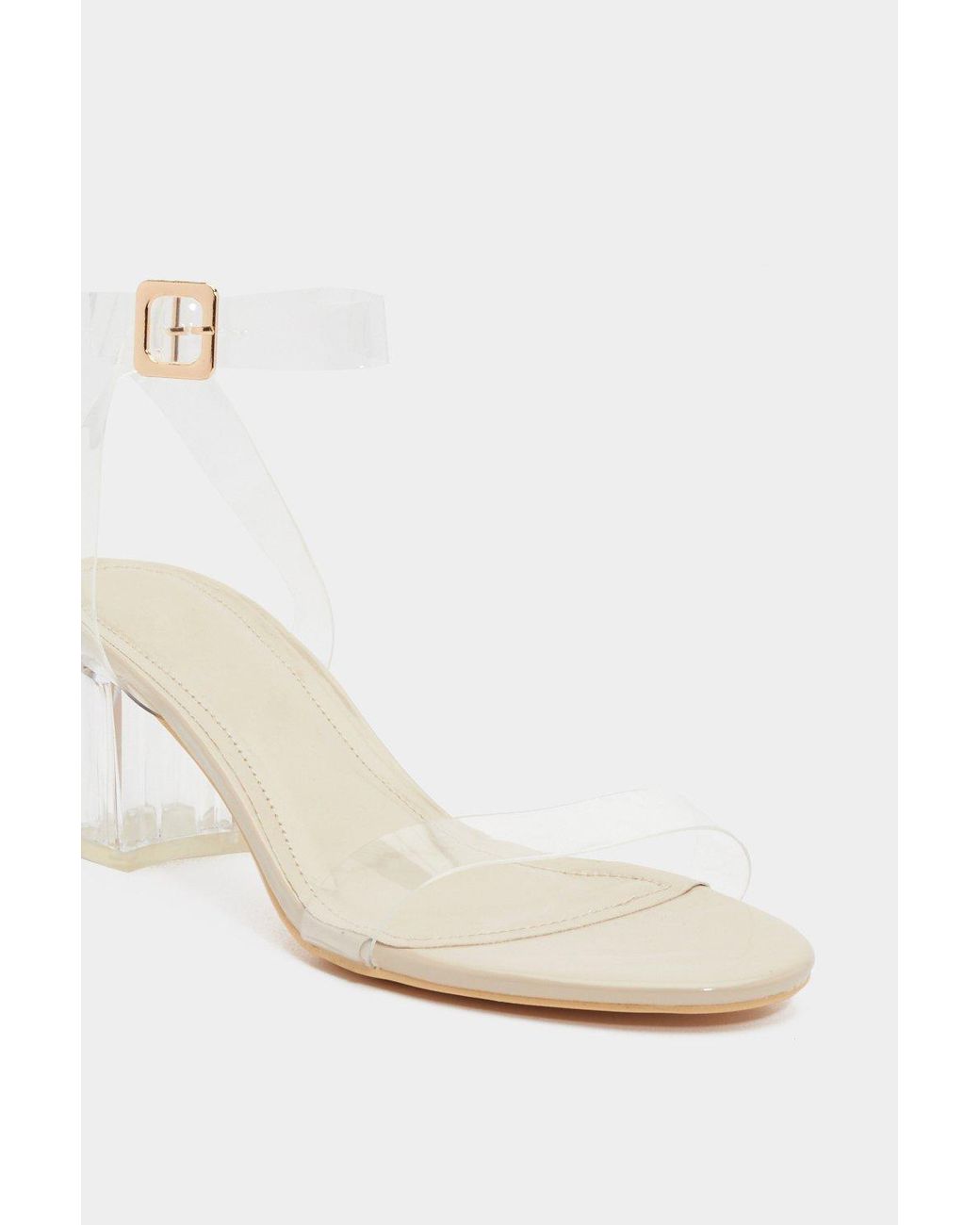 clear strap low block heels