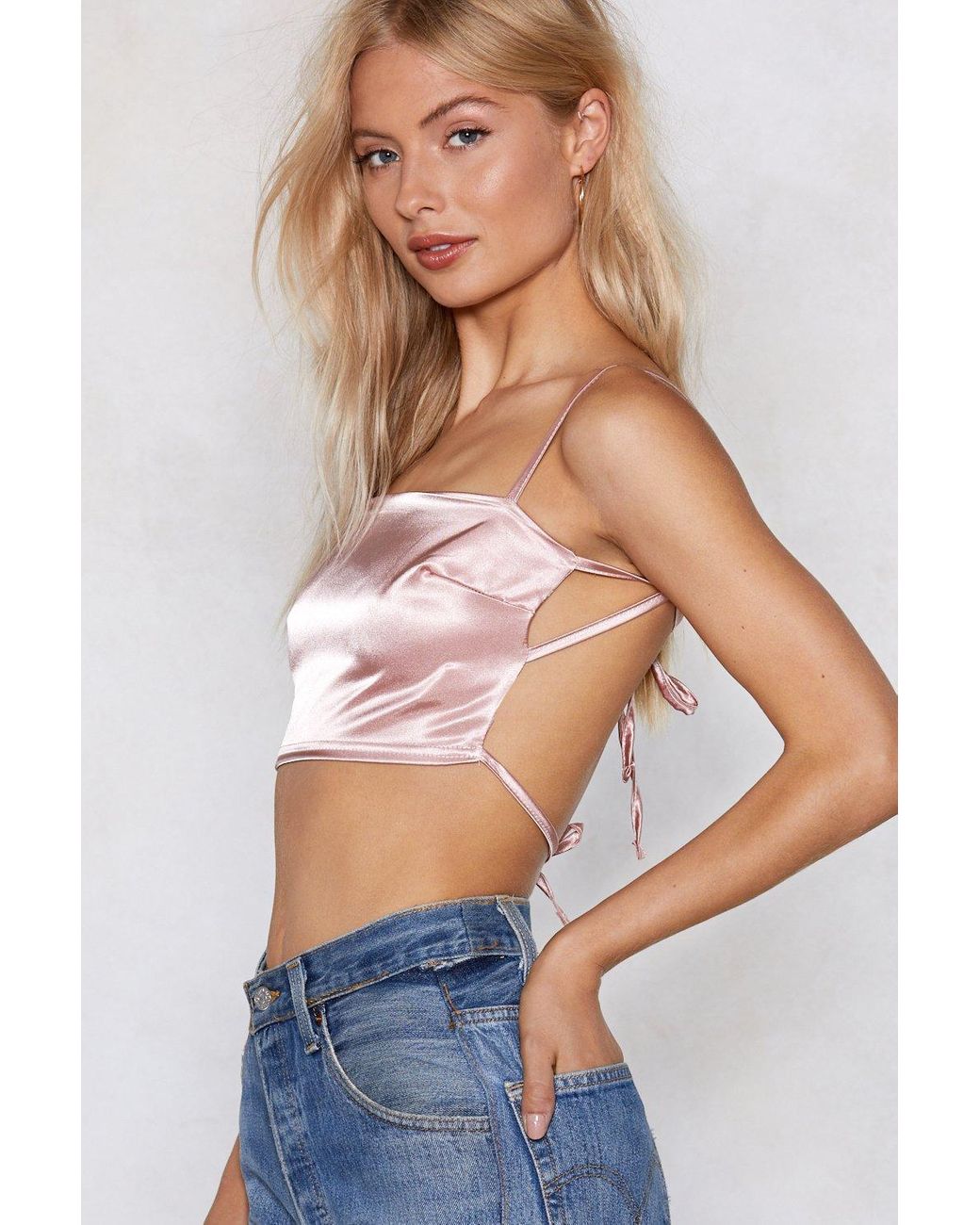 backless satin crop top