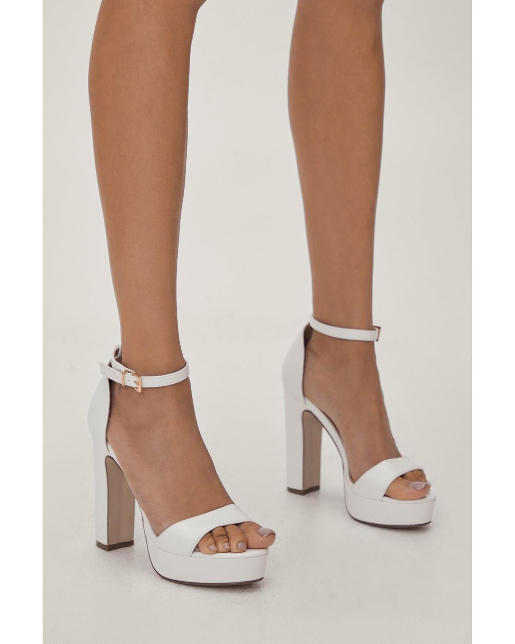 Nasty Gal Platform Ankle Strap Block Heels in White | Lyst