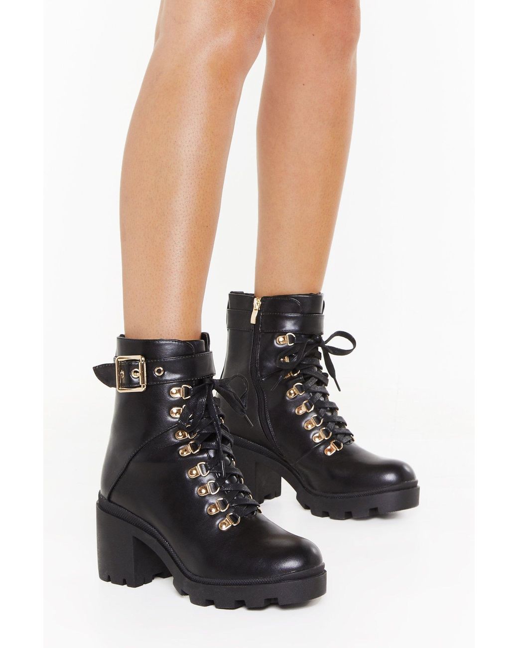lace up block heel boots