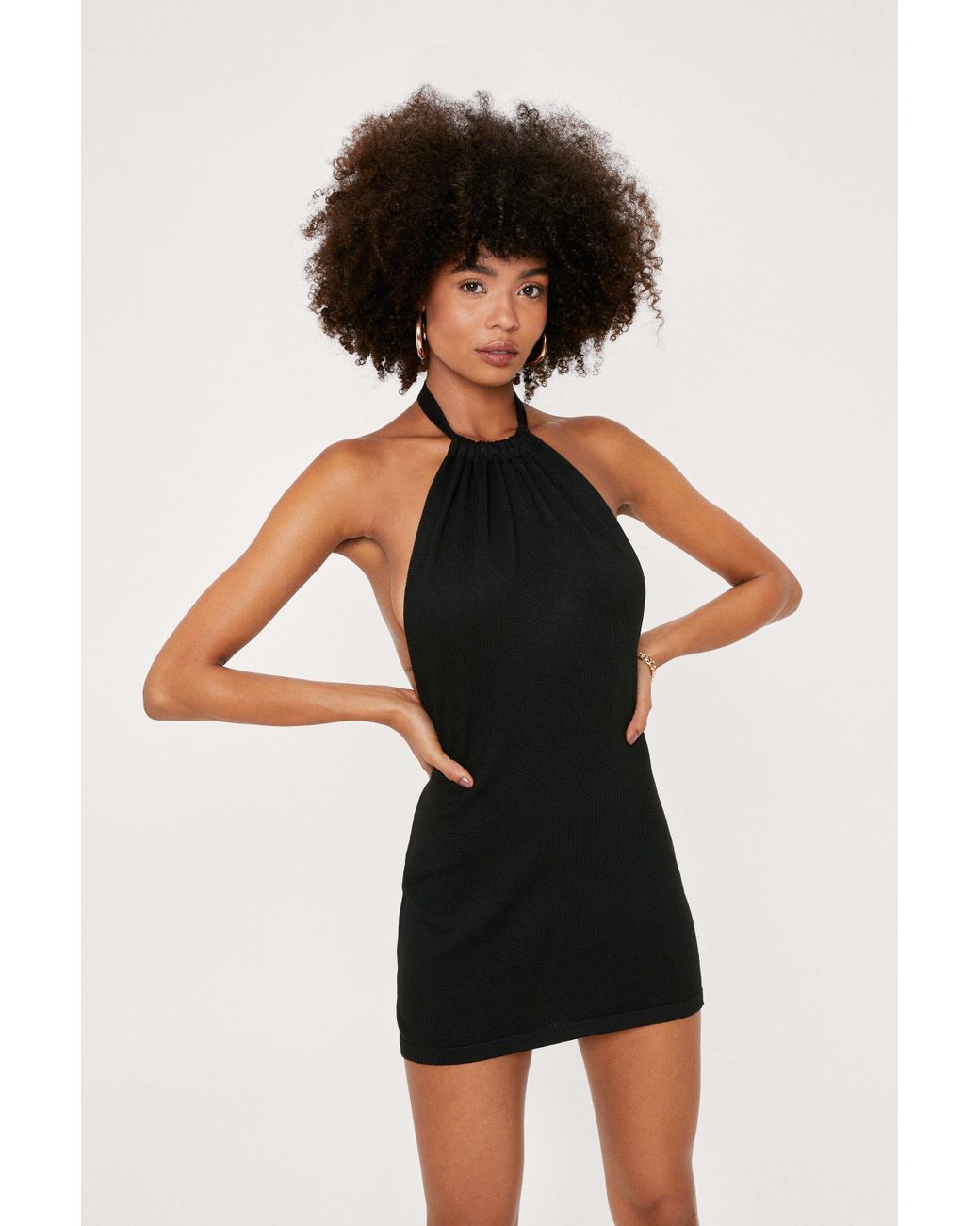 Nasty Gal Halter Neck Low Back Knitted Mini Dress in Black | Lyst