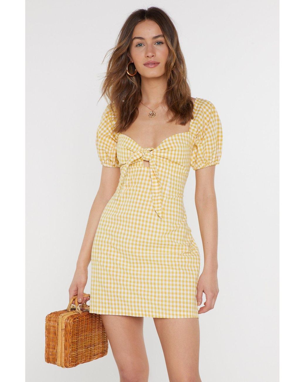 yellow gingham mini dress