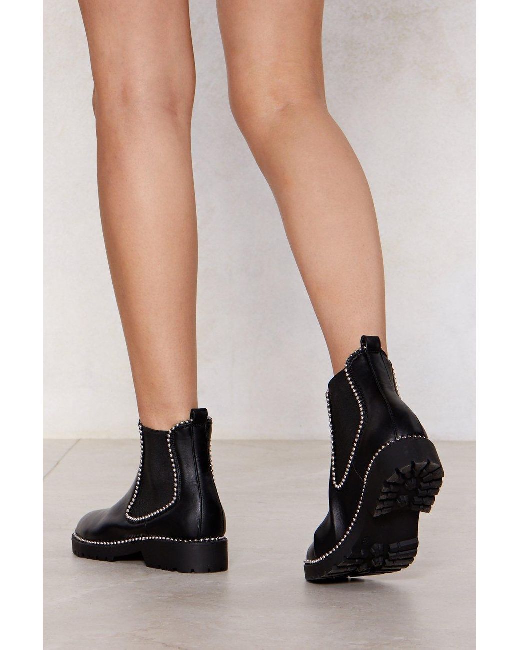 Nasty Gal Studded Faux Leather Chelsea Boots in Black | Lyst