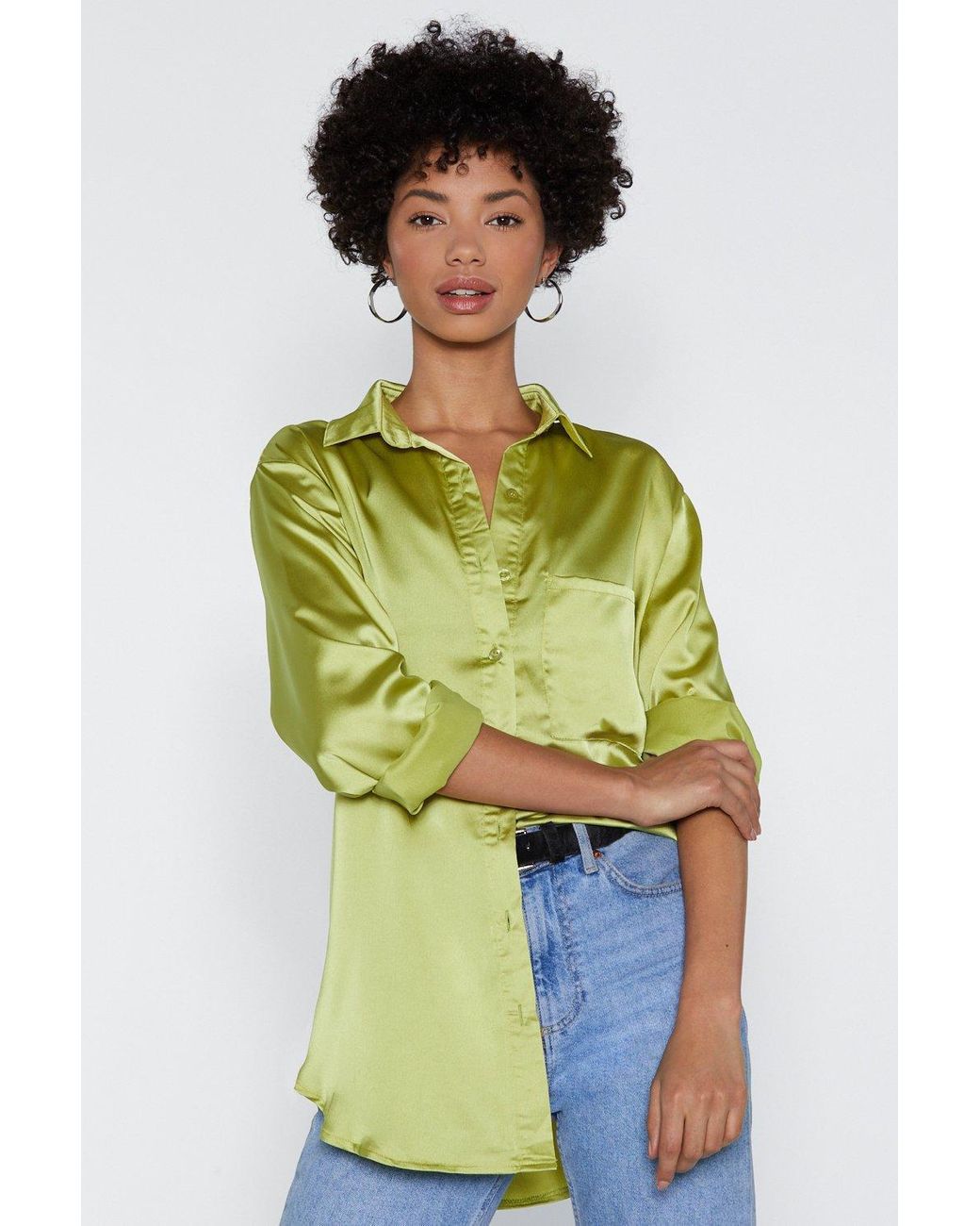 Nasty Gal "the Truth Shirts Satin Shirt" in Green | Lyst