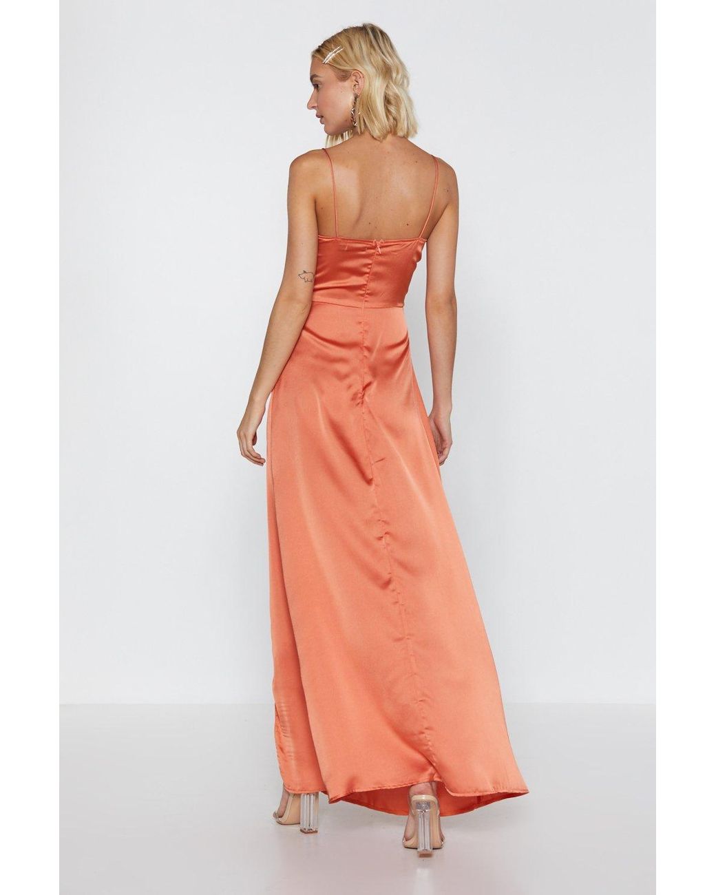 burnt orange satin maxi dress