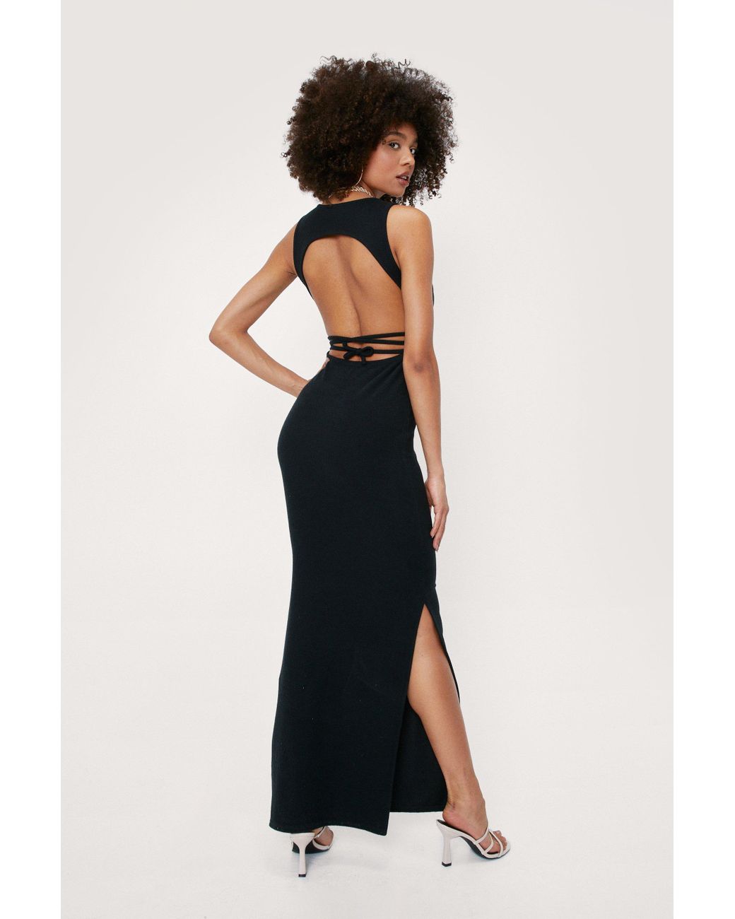 Nasty Gal Scoop Neck Backless Tie Maxi Dress in Black | Lyst