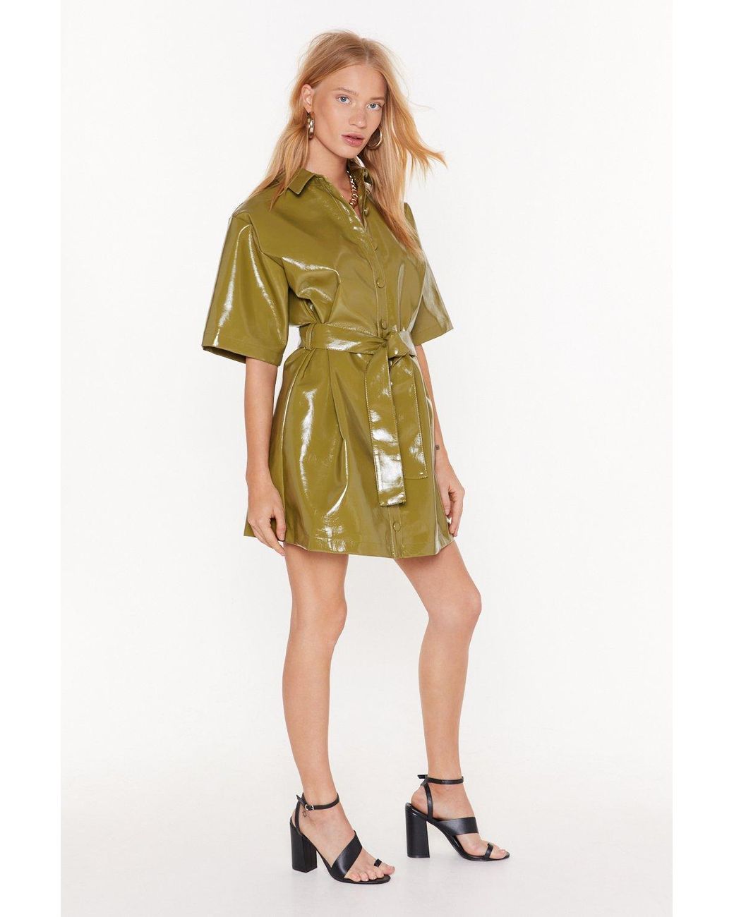 green vinyl dress