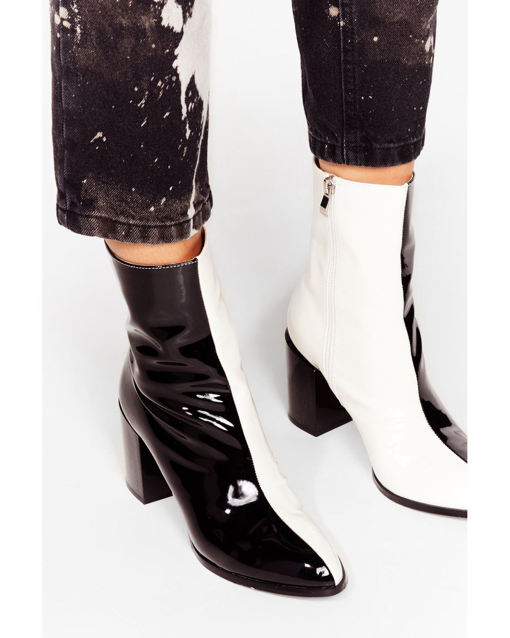 Nasty Gal Faux Leather Two Tone Heeled Boots in Black | Lyst