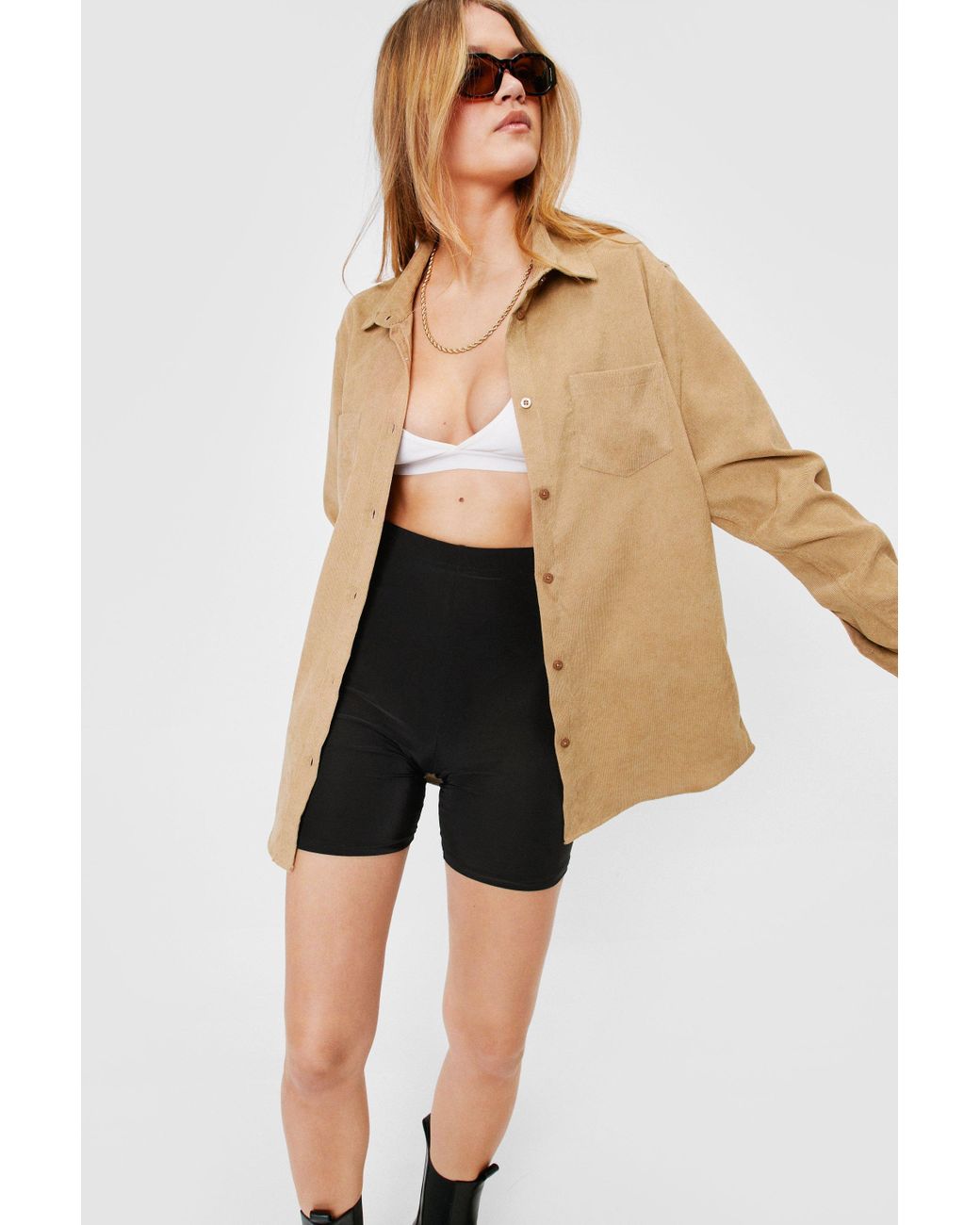 Nasty Gal Corduroy Pocket Front Oversized Shirt - Lyst