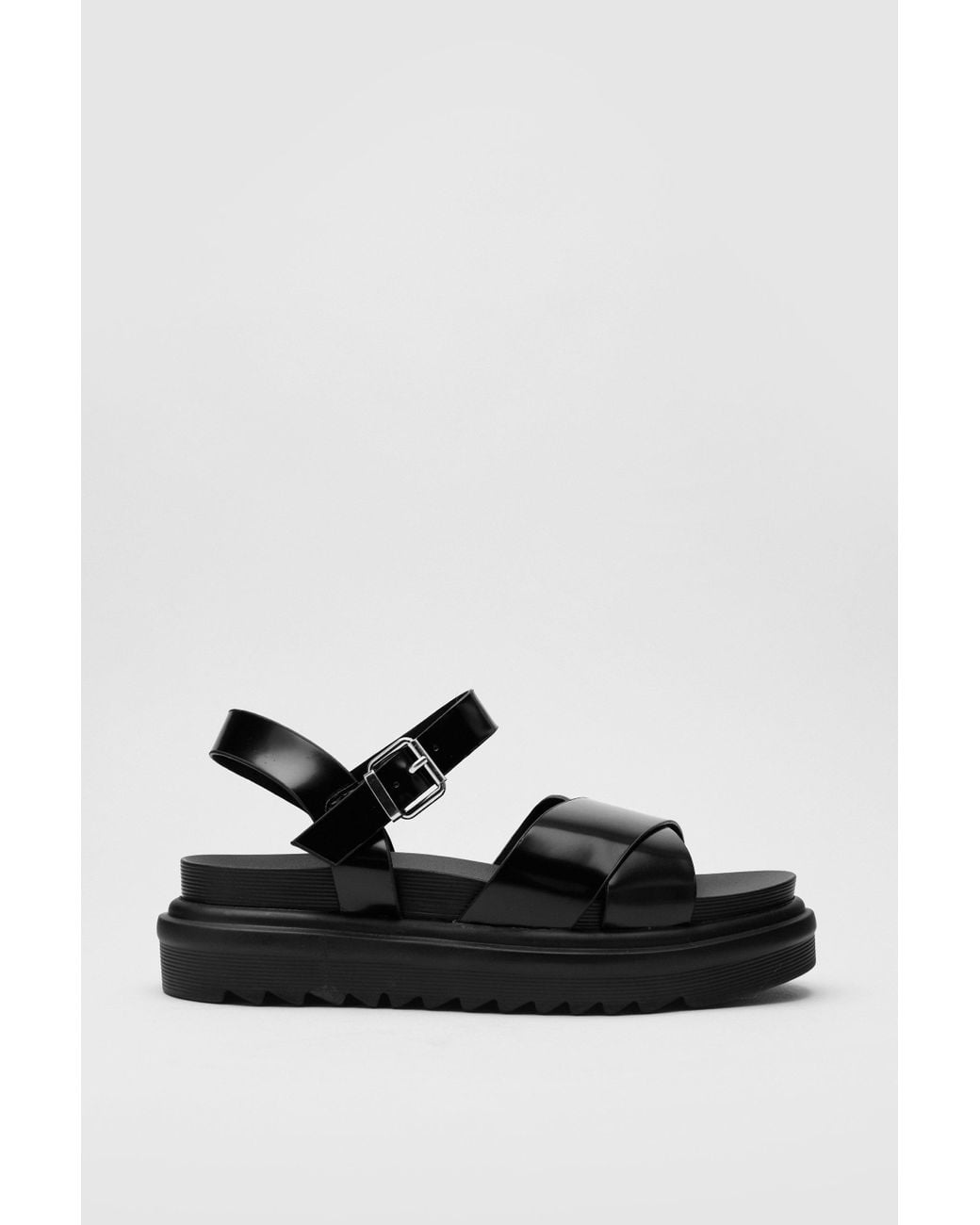 Nasty Gal Wide Fit Faux Leather Cross Strap Flatform Sandals in Black - Lyst