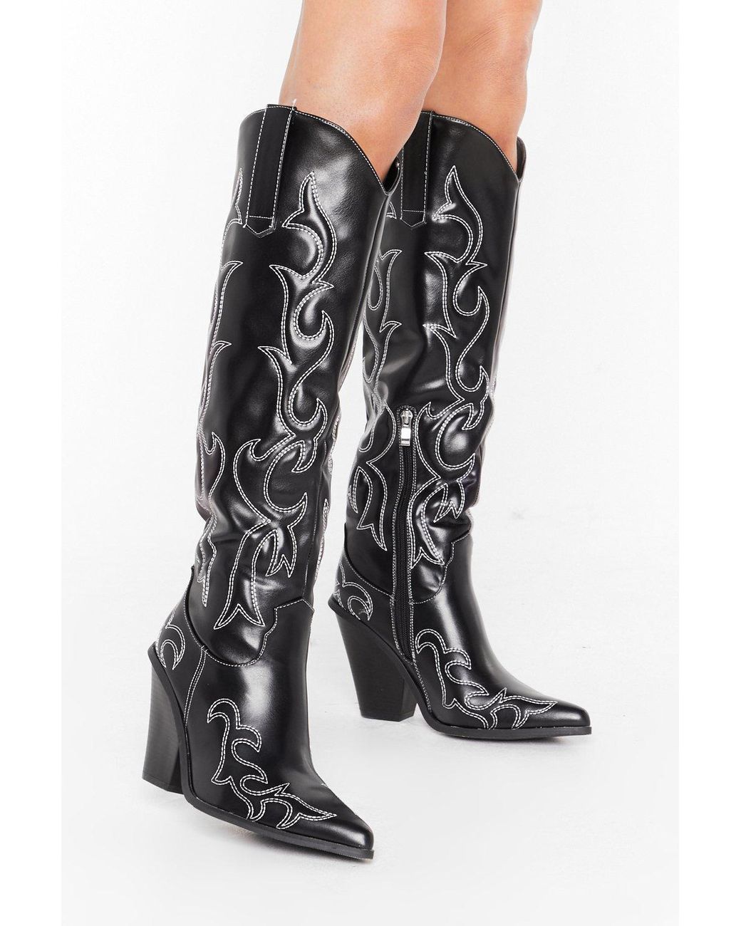 Nasty Gal Contrast Stitch Western Cowboy Boots in Black | Lyst