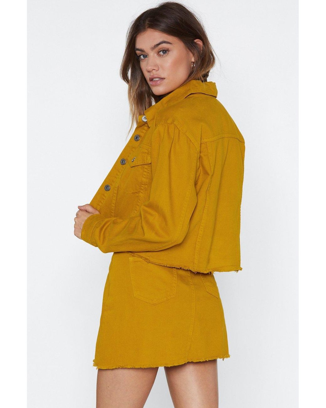 Nasty Gal "come Together Denim Jacket And Skirt Set" in Yellow | Lyst