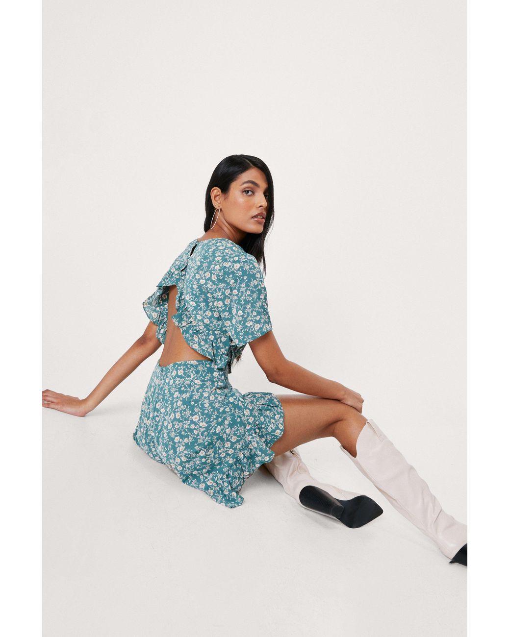 Nasty Gal Floral Open Back Playsuit in 