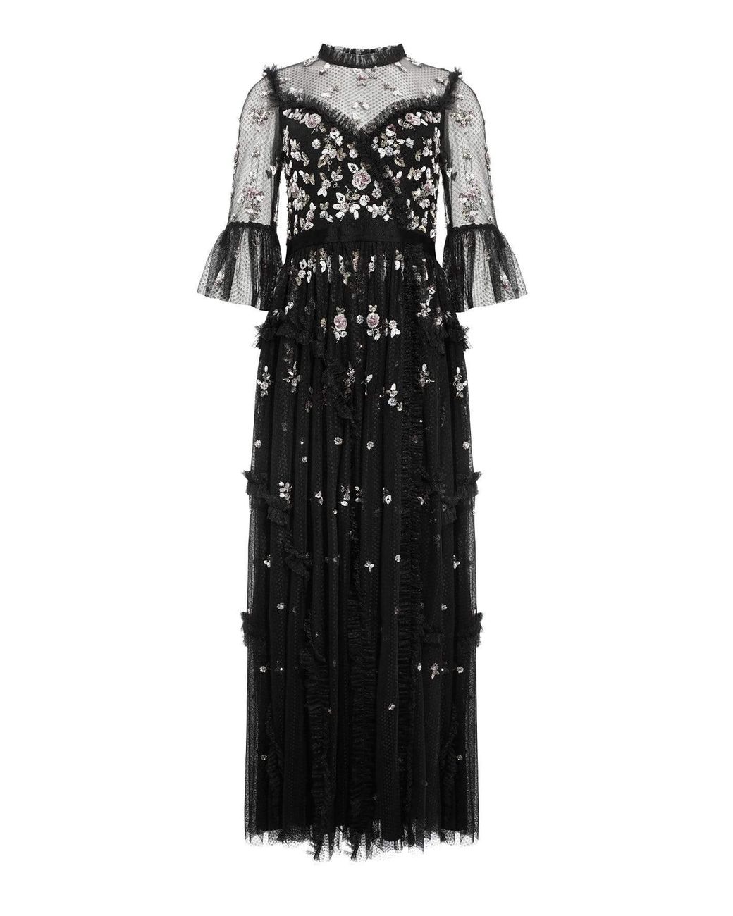 shimmer ditsy long sleeve gown