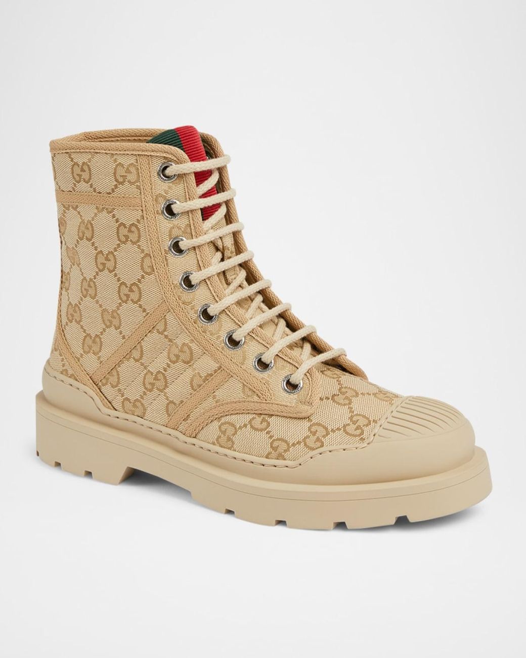 靴 GUCCI GG Monogram Canvas Boots Gucci Gg Monogram Canvas Combat Boots in Natural | Lyst