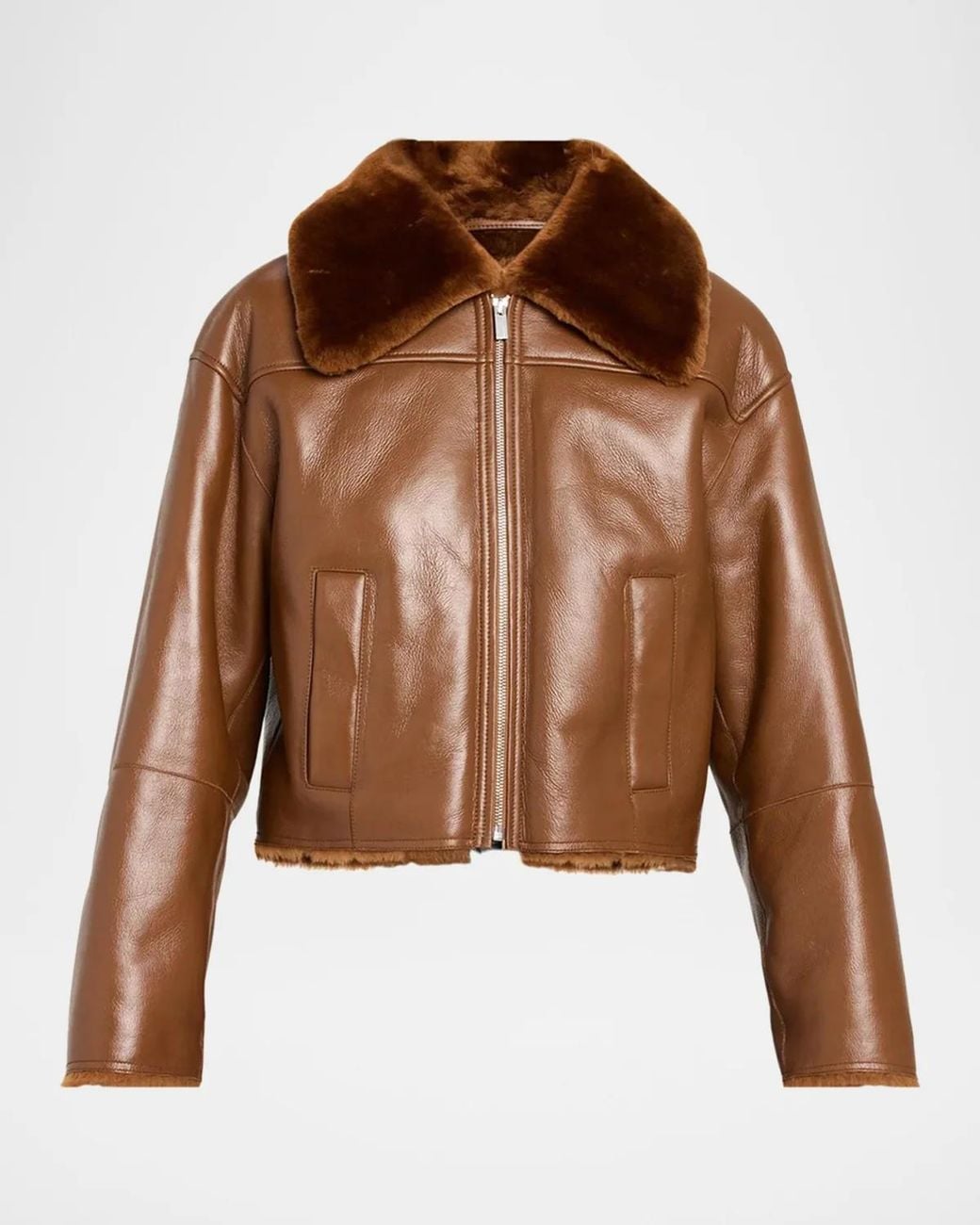Theory Brown Crop Shearling Jacket