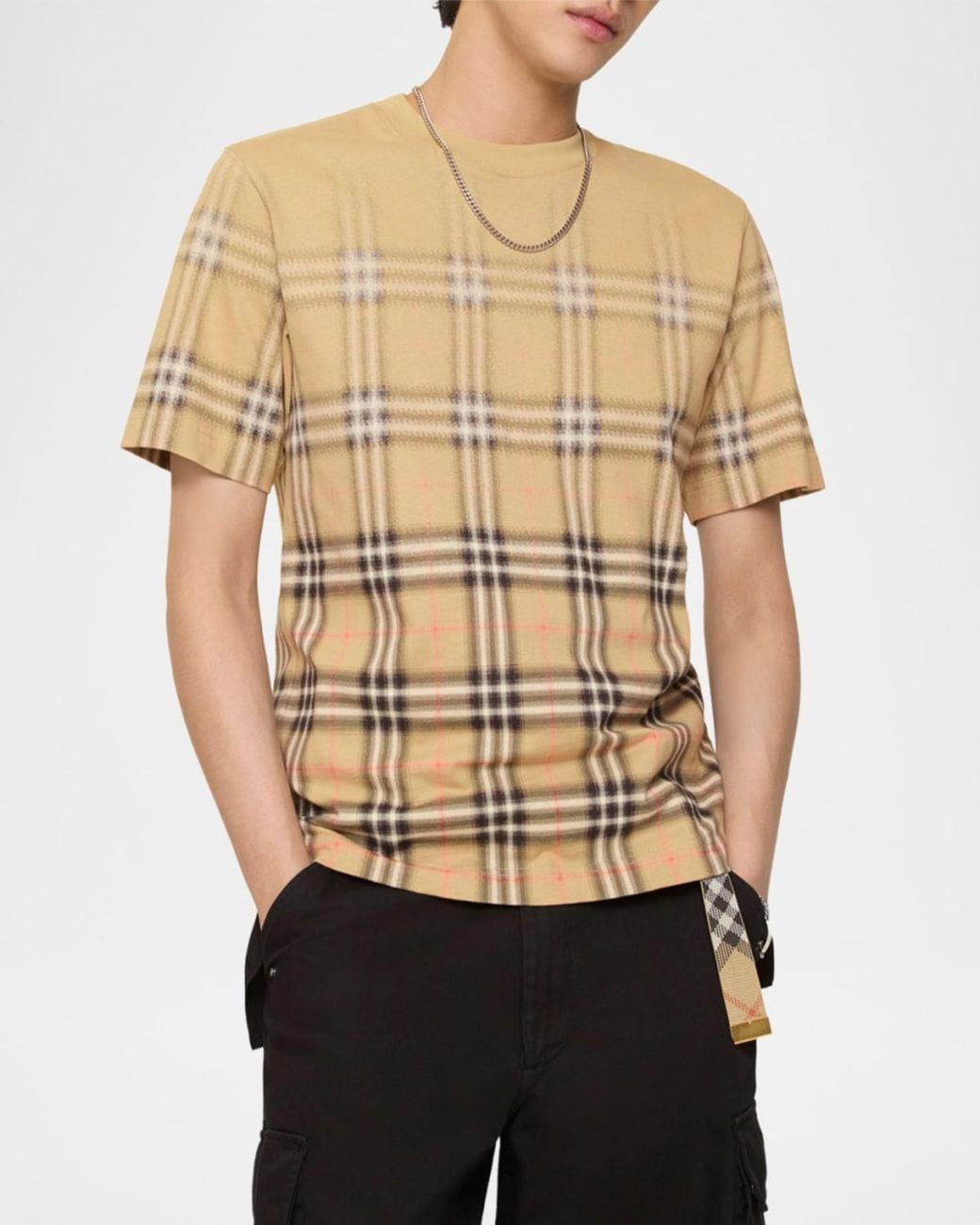 Burberry Natural Apos;S Gradient Check Cotton T-Shirt for men