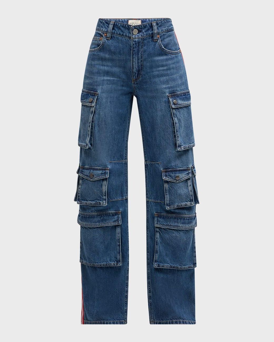 Alice Olivia Olympia Mid-Rise Baggy Cargo Jeans With Side
