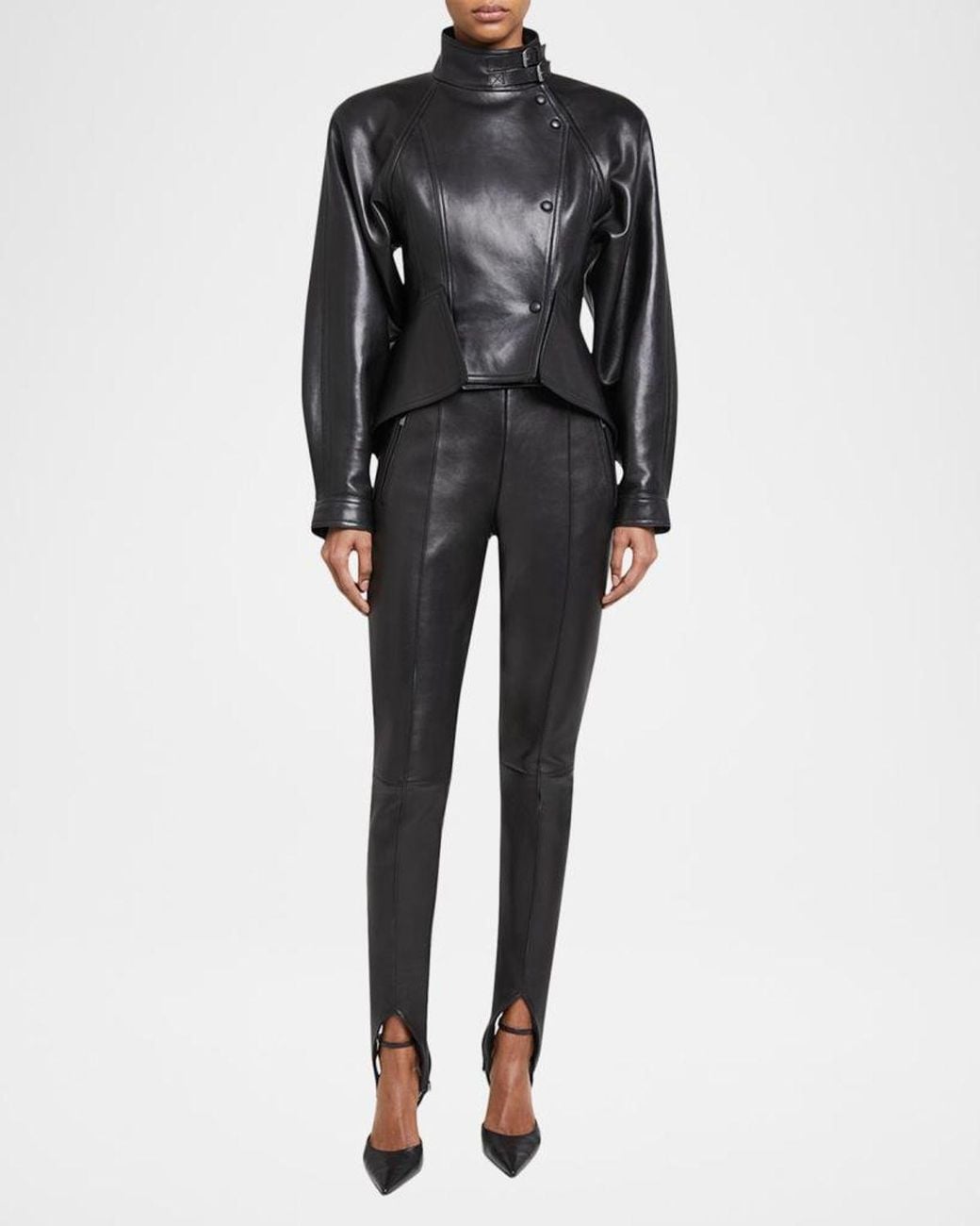 Balmain Black Leather Fitted Peplum Jacket