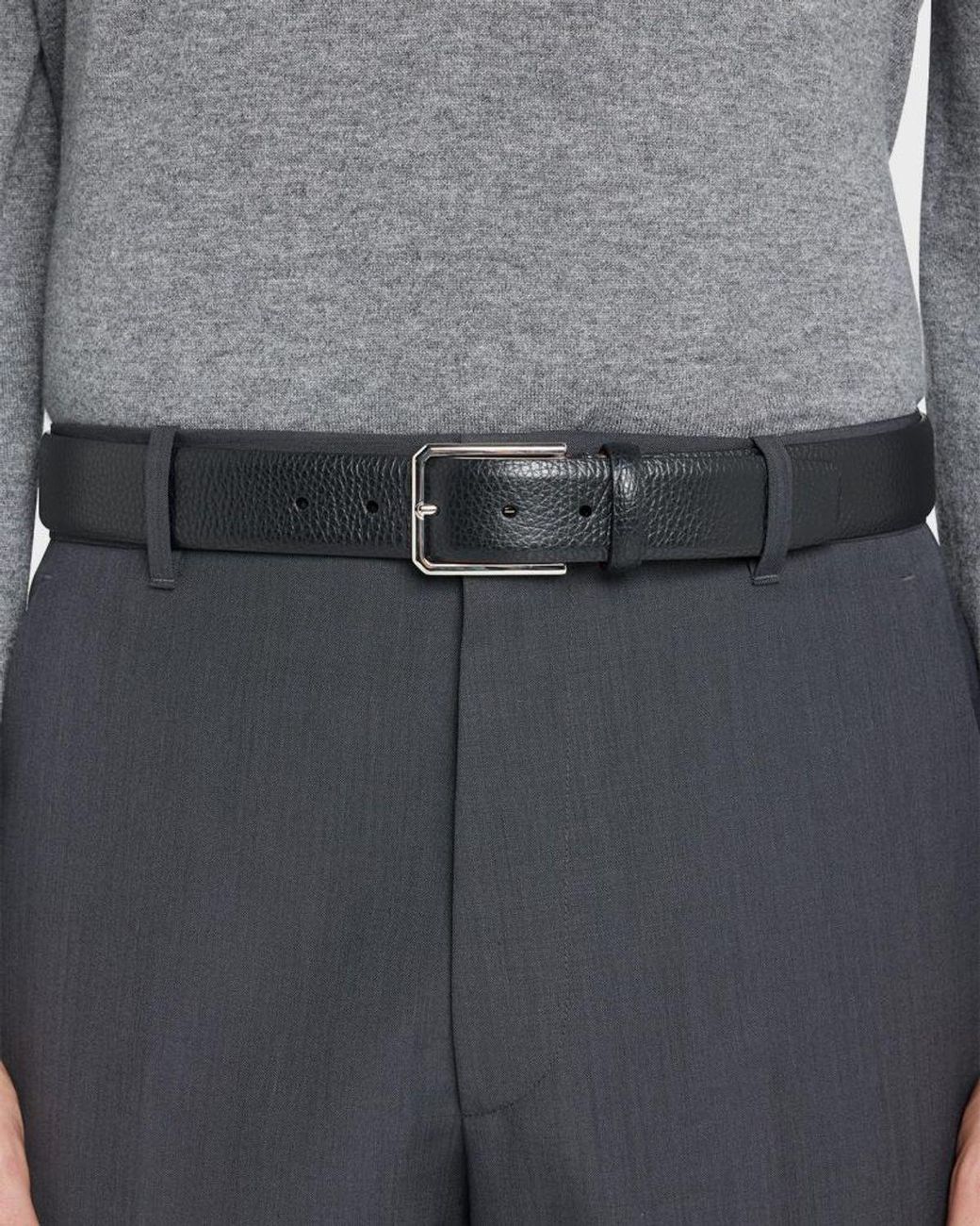 Santoni Black Apos;S Rectangle Buckle Grained Leather Belt for men
