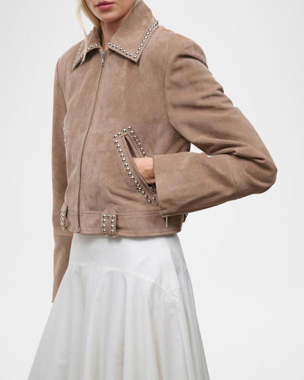 Staud Natural Hugo Studded Suede Jacket