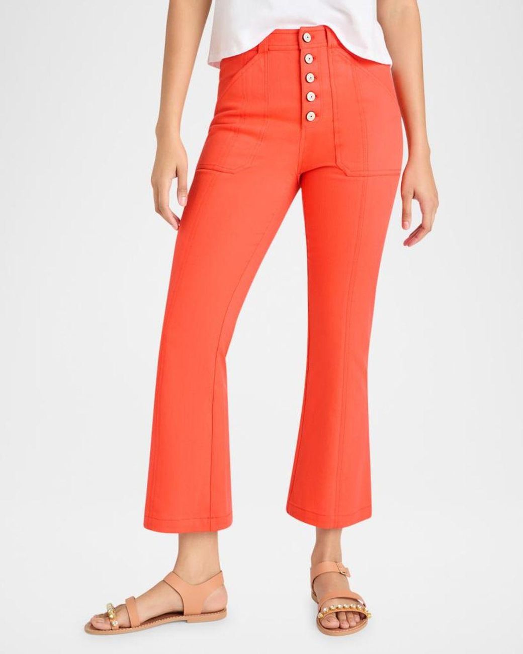 Cinq À Sept Red Wallace Cropped Button-Fly Pants