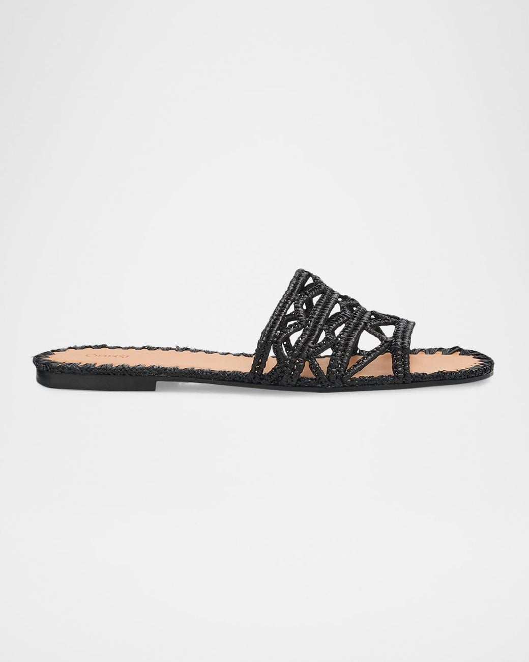 Odissi Black Evie Raffia Flat Slide Sandals