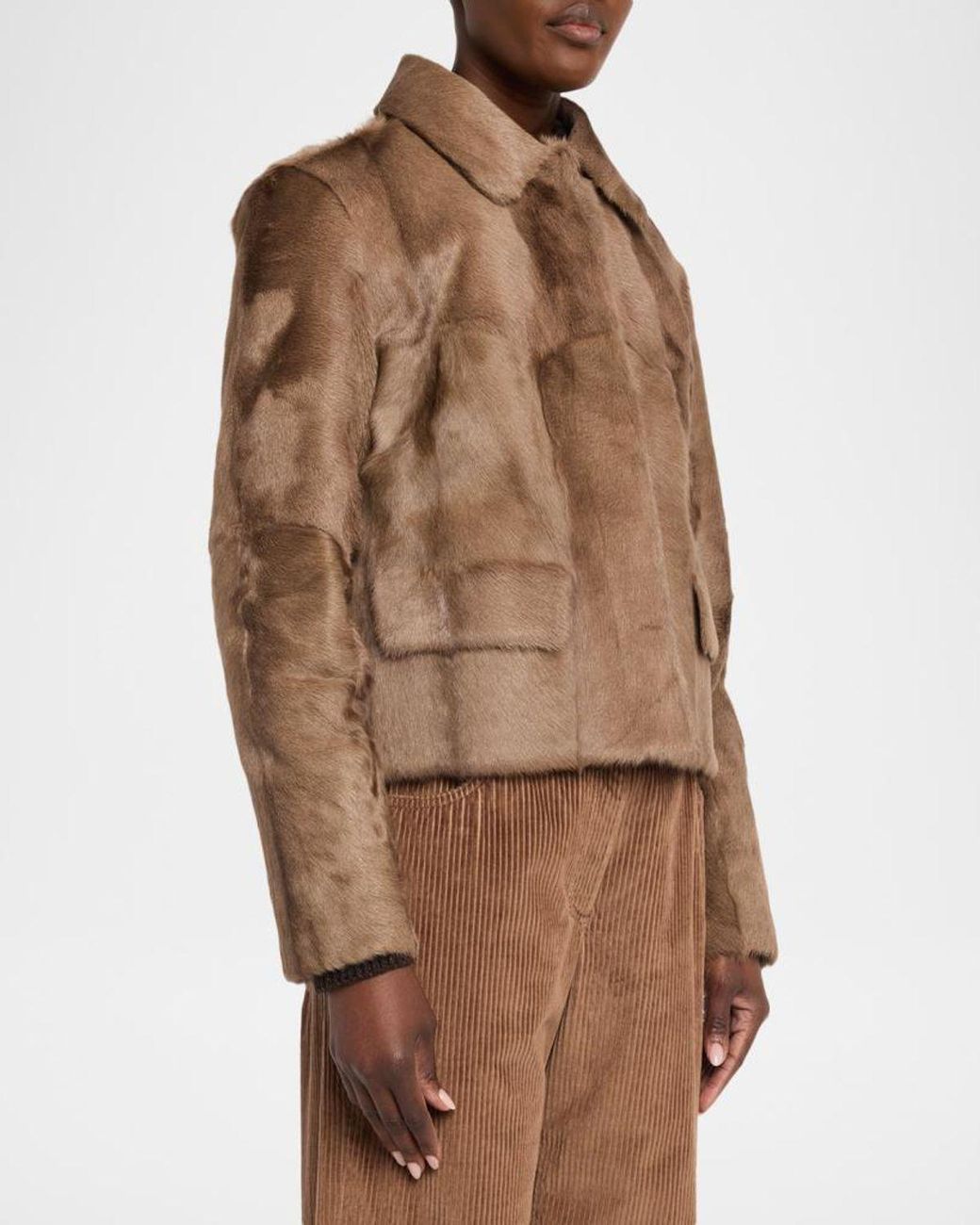 Brunello Cucinelli Brown Capretta Goat Shearling Single-Breasted Jacket