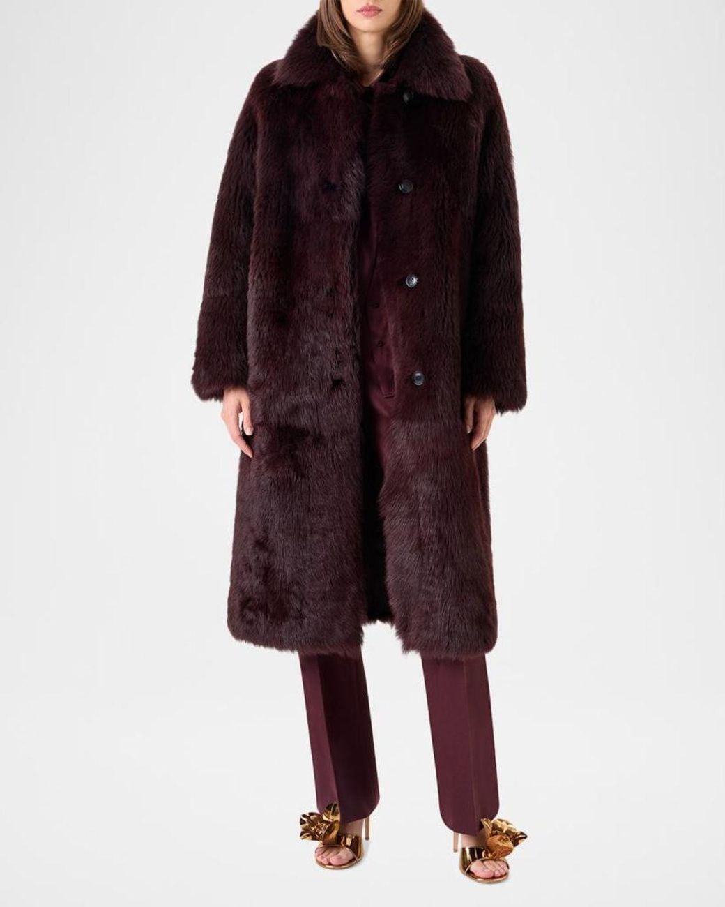Akris Red Lamb Shearling Reversible Long Coat