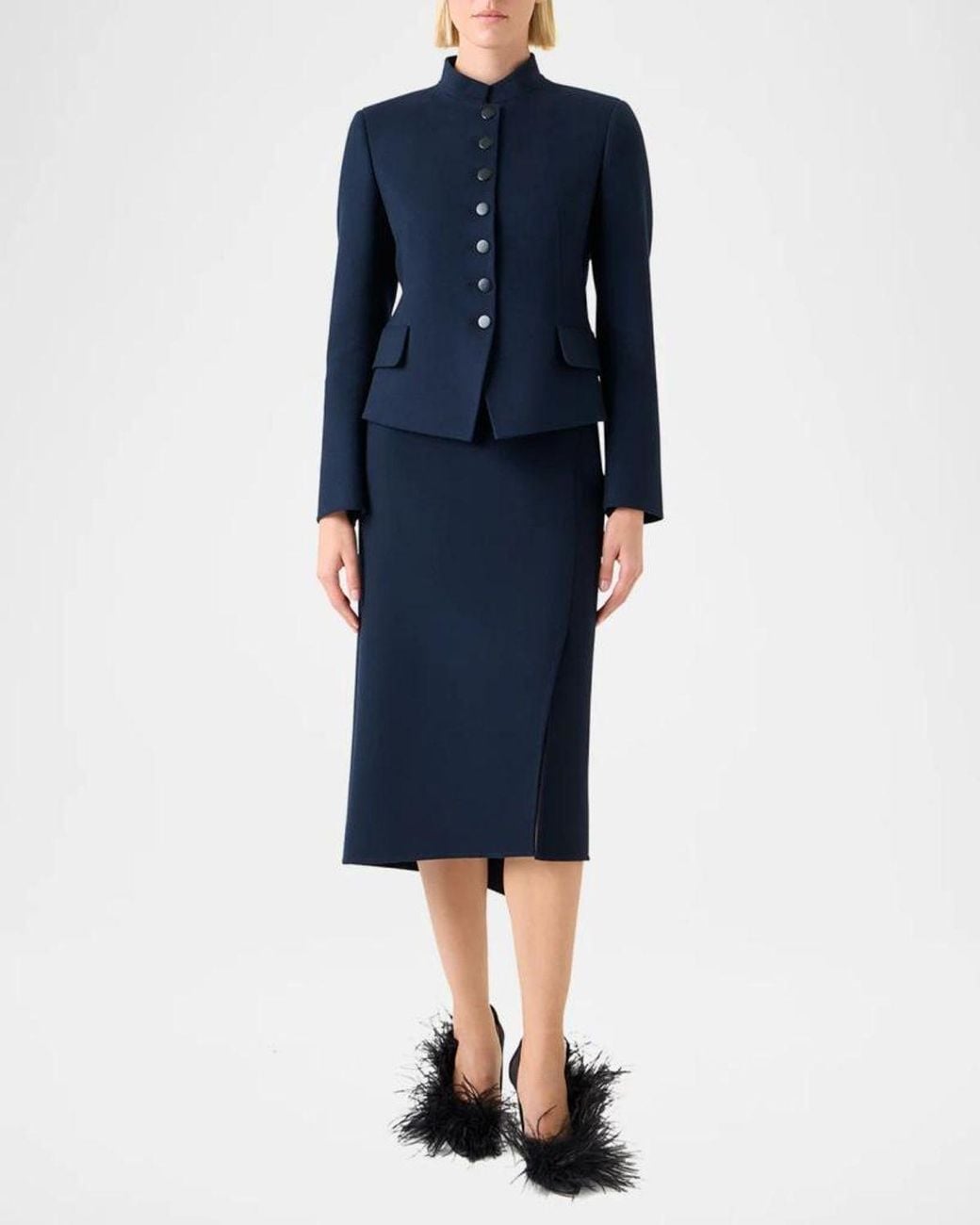 Akris Blue Deva Wool Flannel Double-Face Jacket