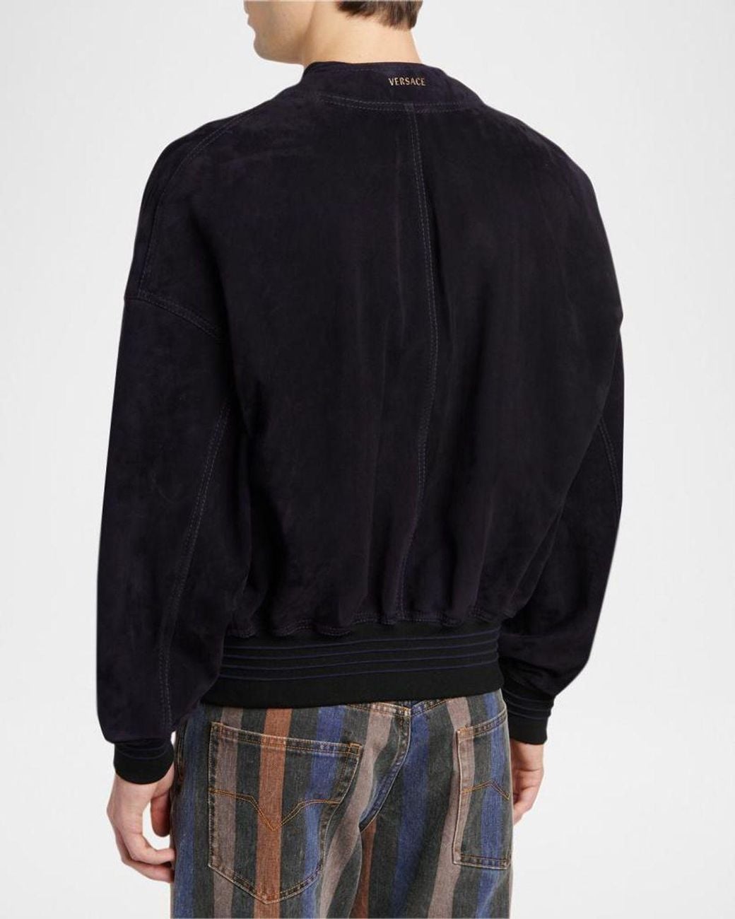 Versace Blue Apos;S V-Neck Leather Blouson for men