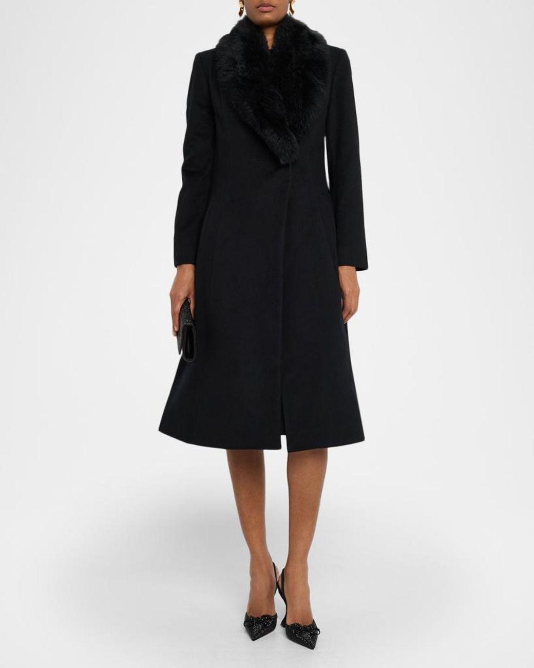 Sofiacashmere Black Single-Breasted Coat With Shearling Collar