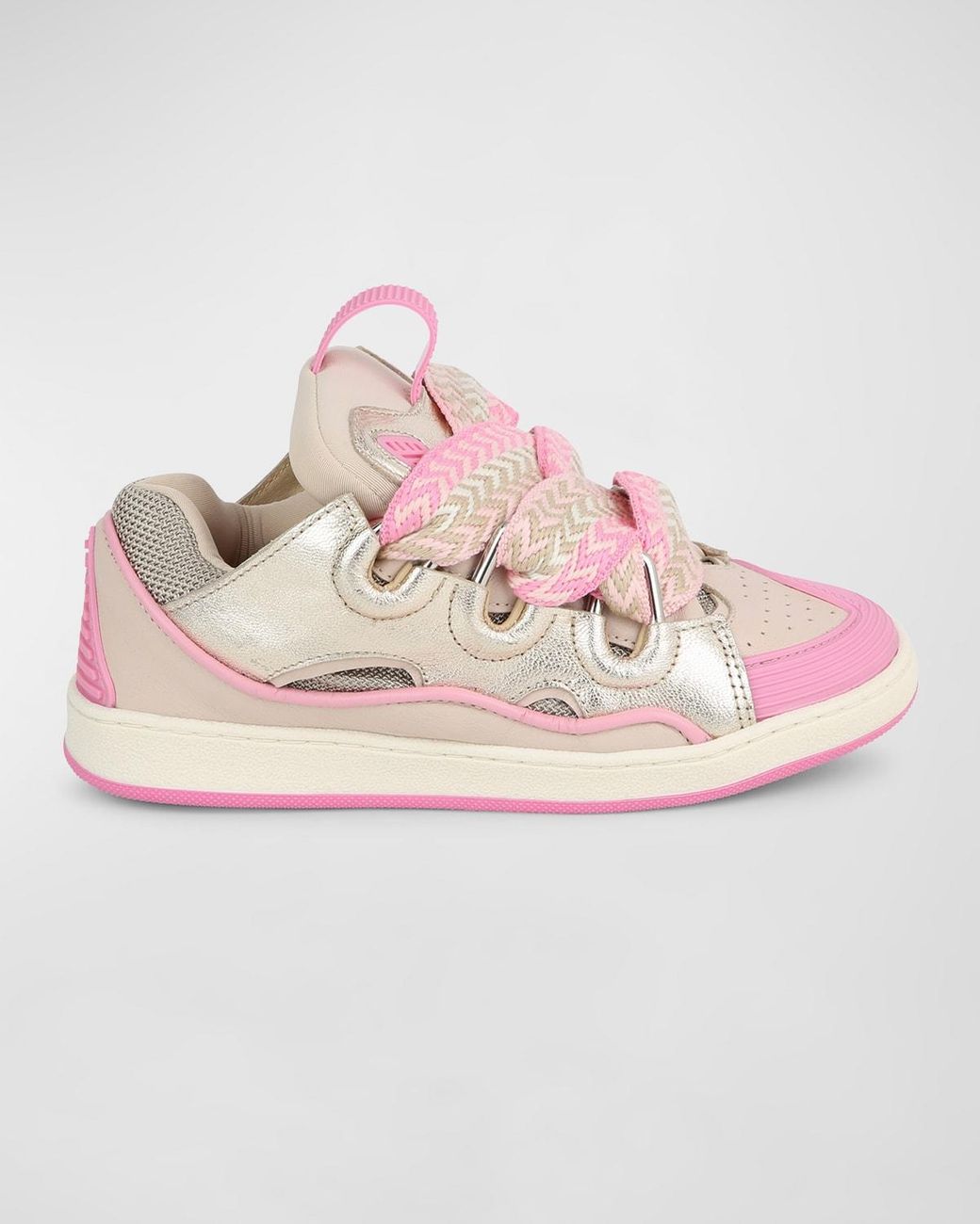 Lanvin Girl's Curb Leather Chunky Low-top Sneakers, Kids in Pink